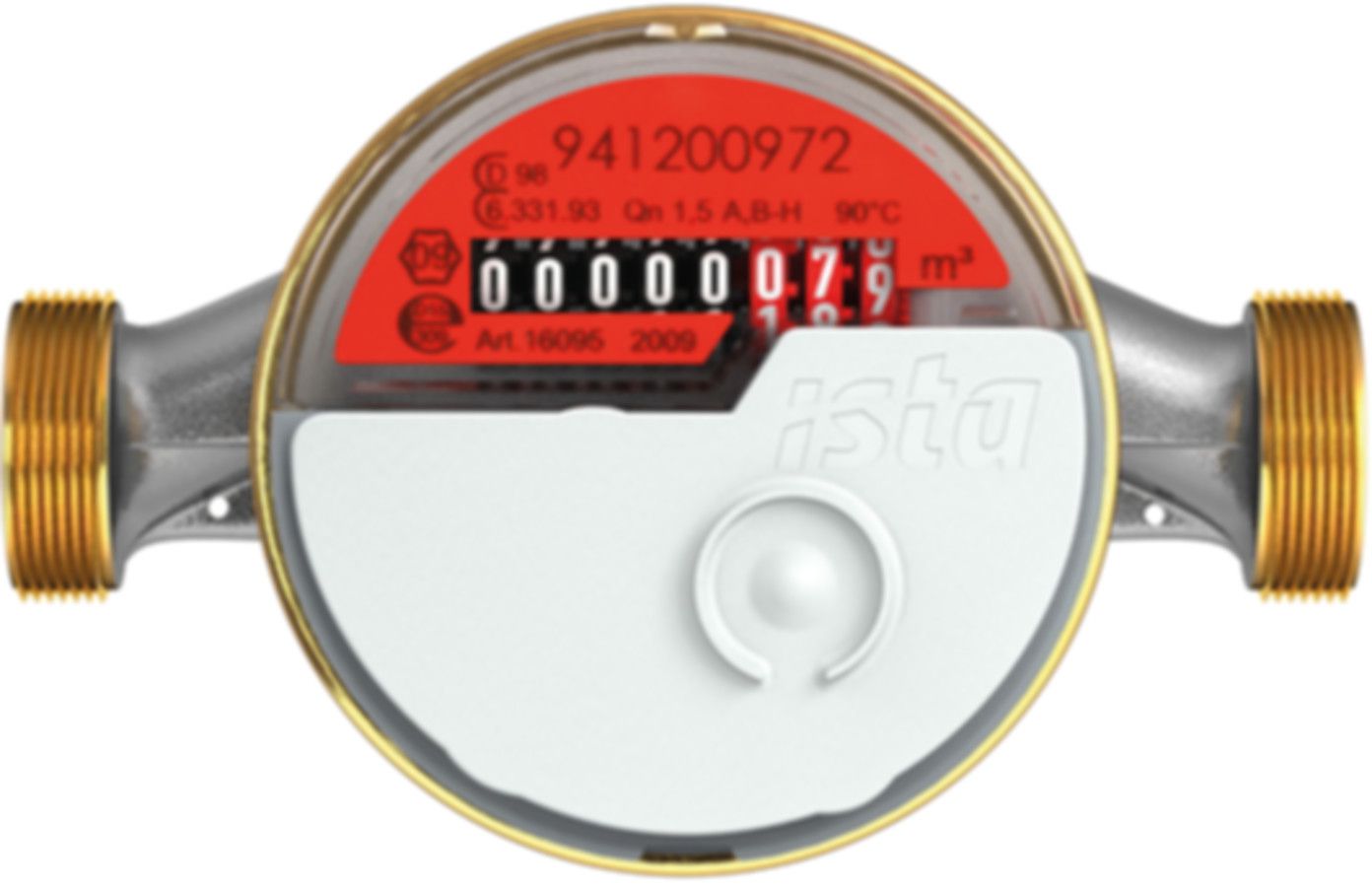 Aufputzzähler Domaqua m DN 15 1/2" G 3/4" - 130 mm warm 2.5 m3/h  16096 - ISTA - Wärme- / Wasserzähler