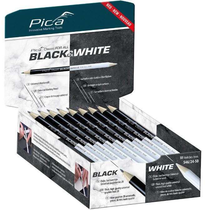 Pica Markierstift Black and White schwarz-weiss, 23 cm, gespitzt - Auszeichnen