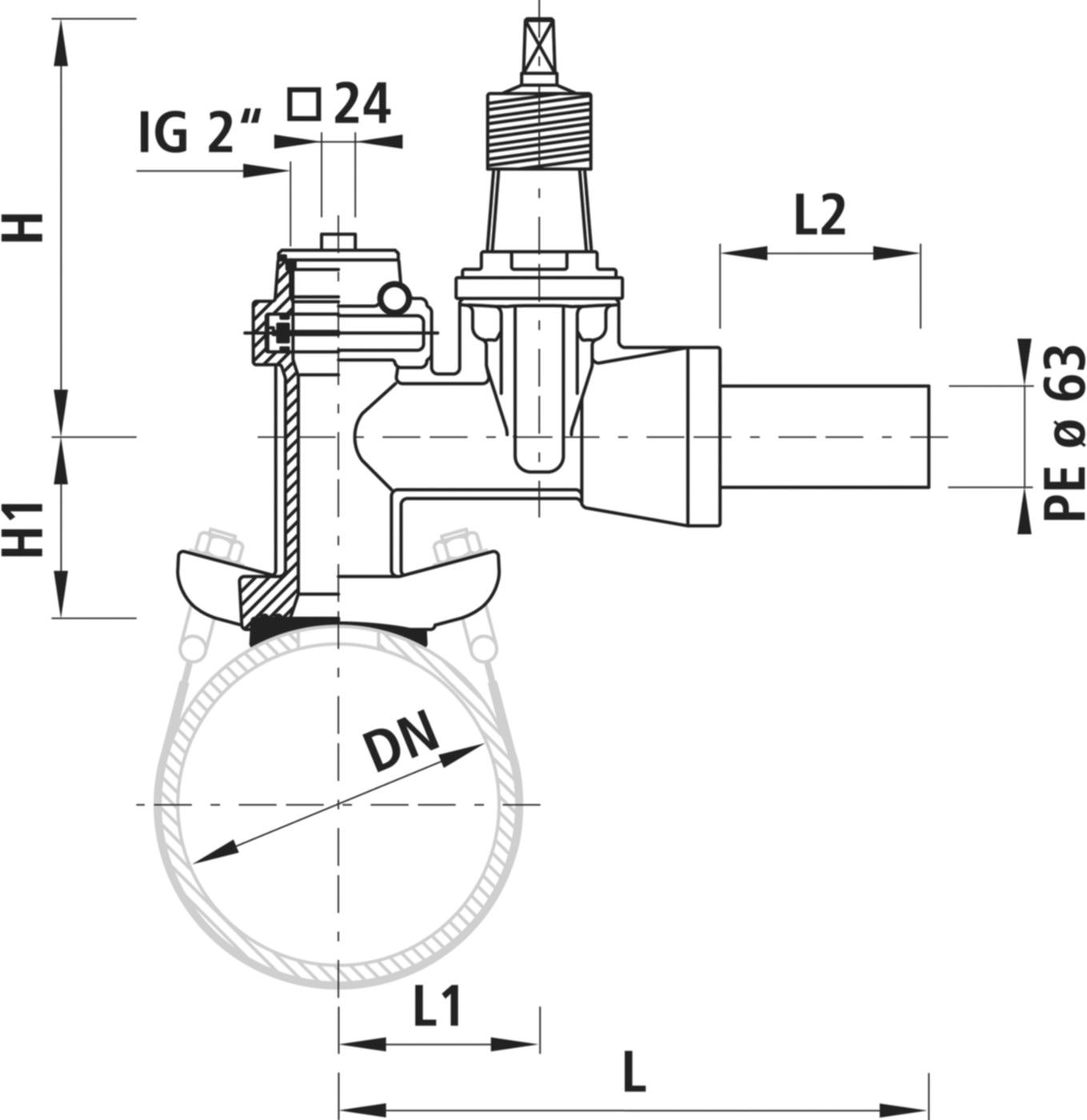 Schieberschelle ROBUSTO DN 50 Gas 2735 Doppelbügel DN 100-500 - Hawle Hausanschluss- und Anbohrarmaturen