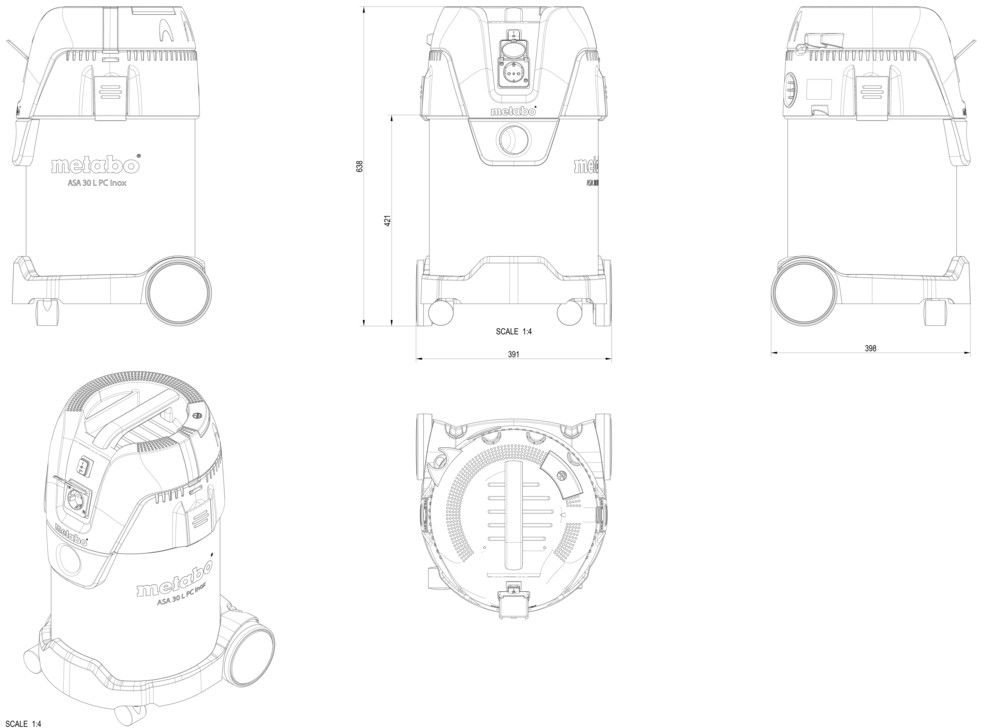 Nass- und Trockensauger ASA 30 L PC INOX 30l, 1250W, Schlauch 32mm x 7.5m, 9.6kg - Metabo Elektrowerkzeuge