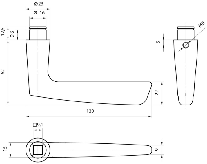 MEGA Haustürdrücker 33.300, vernickelt matt 16mm, 4-Kant: 9mm, TS: 50-65mm - Tür- und Sichtbeschläge