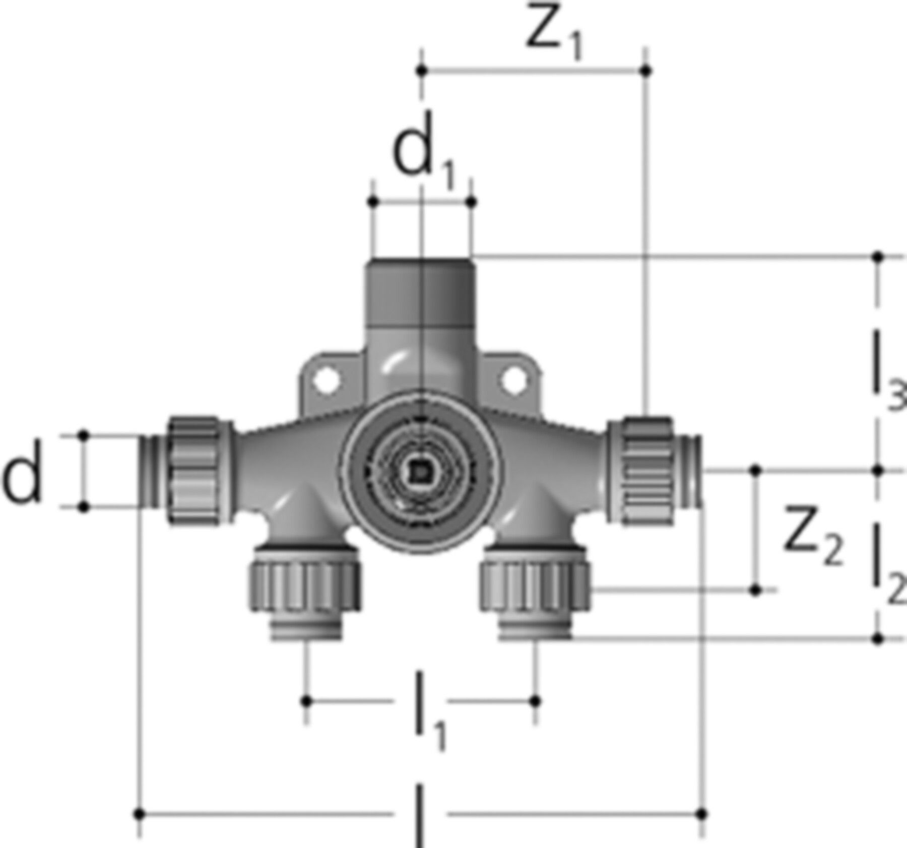 Unterputz-Geradsitz-Verteilventil 4-fach Eingang seitlich 16 x 3/4" 5444.002 - JRG Sanipex-Rohre und Formstücke