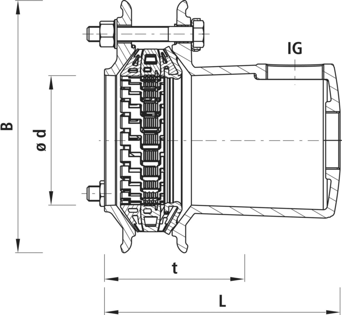 Endkappe mit 2"IG PN 16 7245 DN 50 d 56-71mm - Hawle Synoflex