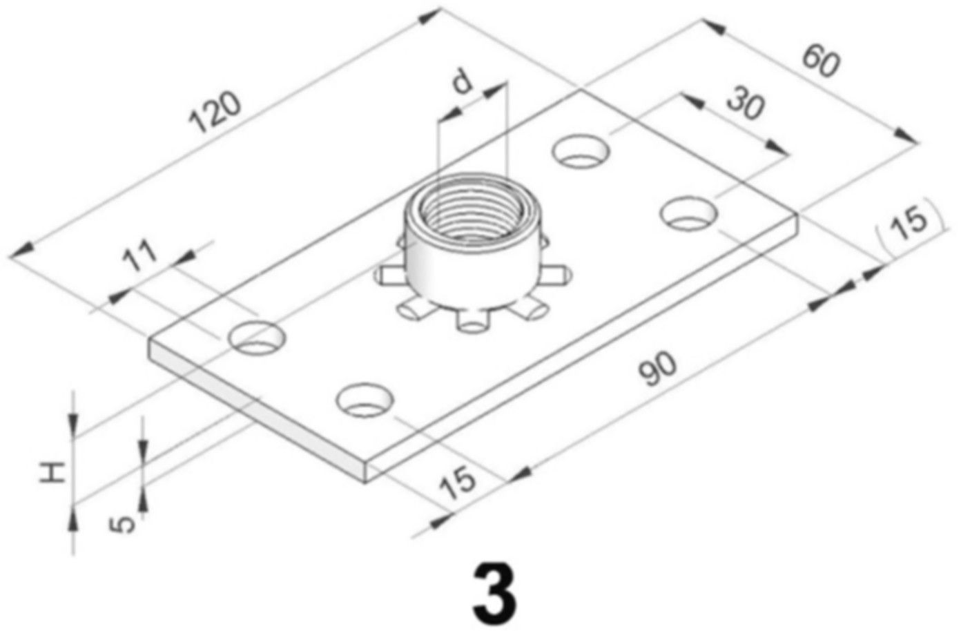 Grundplatten verz. 2-Loch 1" 120 x 40 mm 51.109 - Rohrschellen-Zubehör