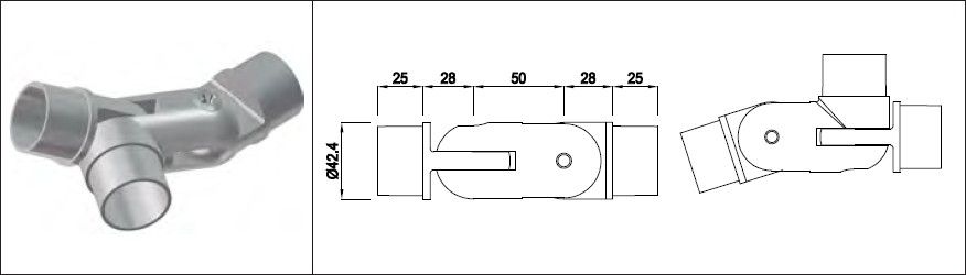 Rohrecke beweglich mit 2 Gelenken 42.4 mm geschliffen 126569 - INOXTECH-Handlauf-/Geländer-System