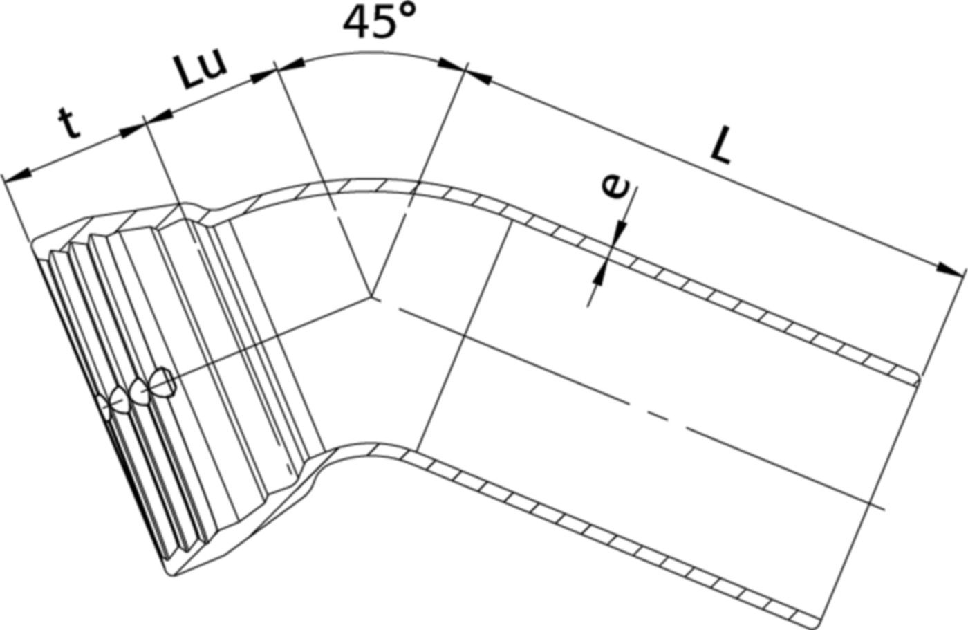 SM-Bogen 1M  MK 45°, mit Gleit- und Dichtring DN 100 - Wild Schraubmuffenformstücke