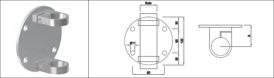 Pfosten-Klemmhalter runde Form 42.4 mm geschliffen/Platten 8 mm 127810 - INOXTECH-Handlauf-/Geländer-System