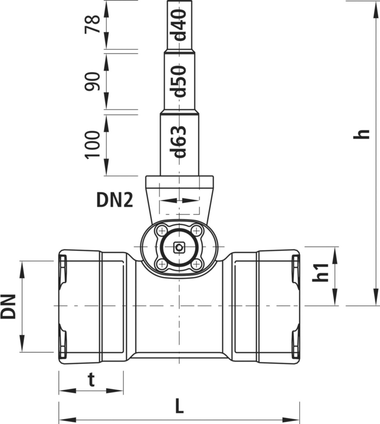 Combi-T mit Steckmuffen, Baio 4381 DN 125 Abgang Univ. PE-Enden d40/50/63mm - Hawle Armaturen