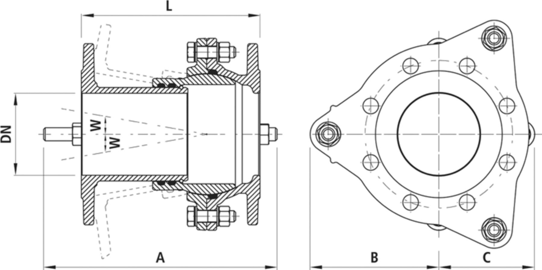 Vario lang 0°-10° PN 16 8011 DN 200 - Hawle Flanschformstücke