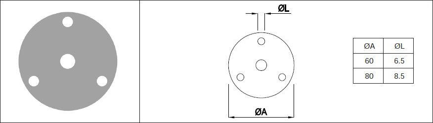 Wandpaltten gestanzt, 3 Loch 80 x 3 mm Zentrums-Ø 10 mm S235JR - INOXTECH-Handlauf-/Geländer-System