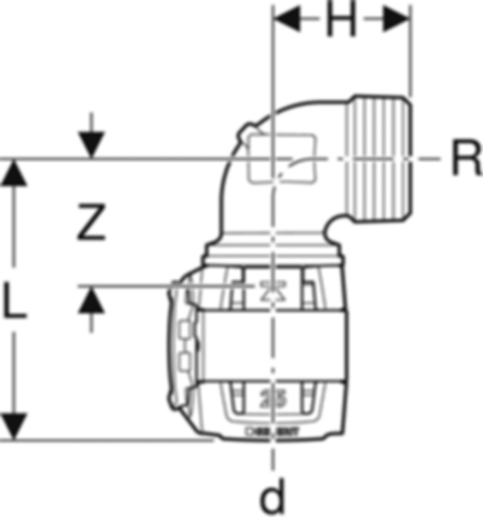 Übergangsbogen 90° m/AG 20mm- 3/4" 620.521.00.1 - Geberit FlowFit-Rohre/Formstücke