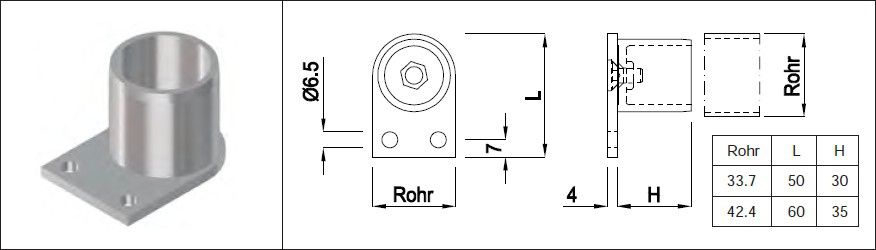 Handlaufsteckrohr mit eins eck Wandpl 33.7 mm geschliffen 126838 - INOXTECH-Handlauf-/Geländer-System