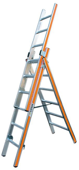 HB Alu-Mehrzweckleiter konisch, 3tlg Typ 146, 3x6 Sprossen, L=1.91/3.87m - Garten