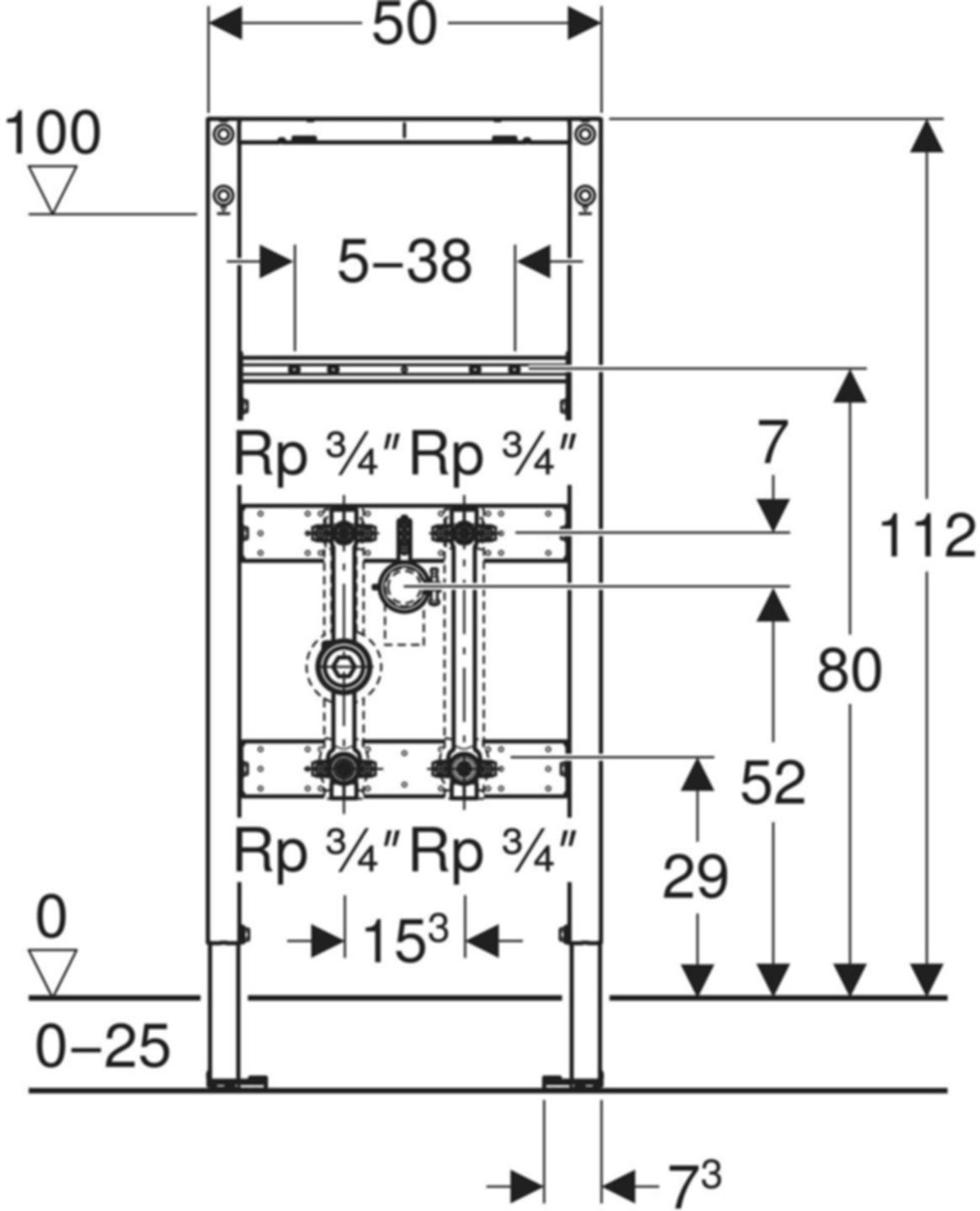 Element für Waschtisch 111.571.00.2 Typ 112, Standarmatur, Wasserzählerstr. - Geberit-Duofix