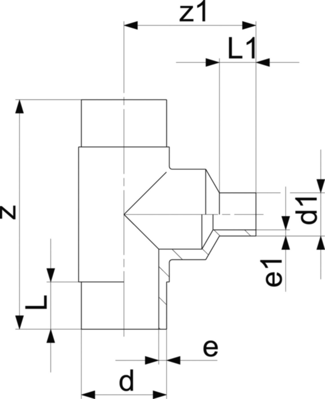 Tee reduziert PE100 S5 PN 16 d 50/ 25mm 753 201 077 - PE100 Stutzenformstücke langschenklig