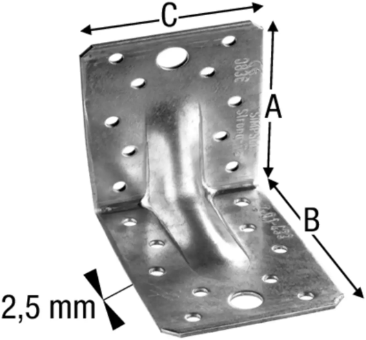 SIMPSON ABR90 Winkelverbinder mit Rippen 90x90x65x2.5mm, verzinkt - Holzverbinder