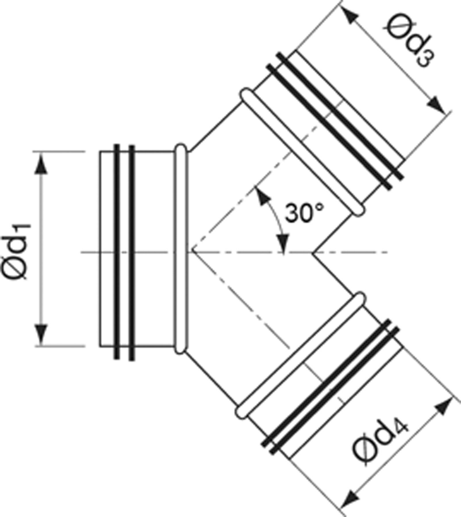 Hosenrohr 30° 280/280/280mm YVU30-V - Spiralfalzrohre und Zubehör System Safe