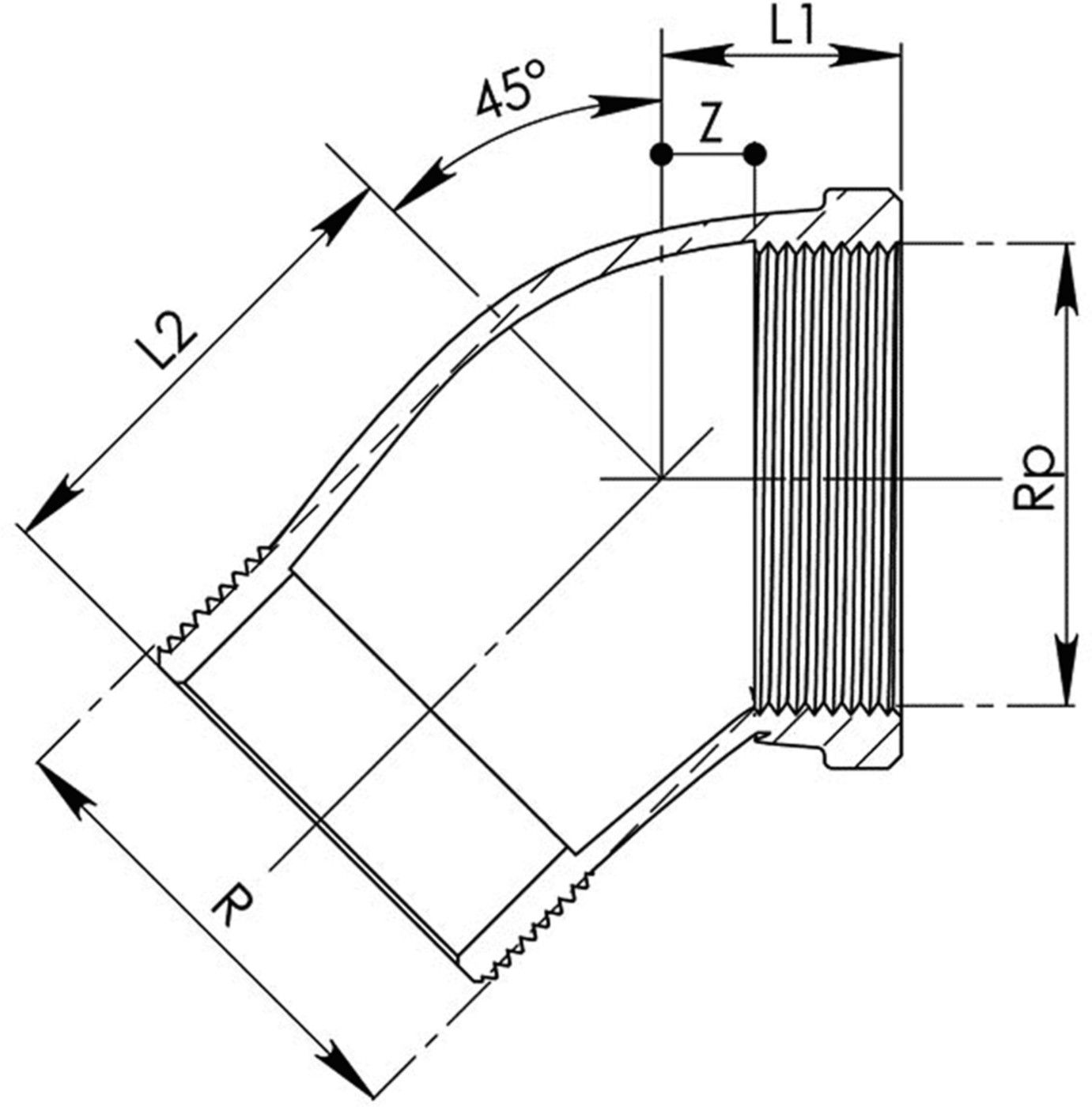 Winkel 45° 8121 IG/AG 1/2" - Rotguss-Gewindefittings