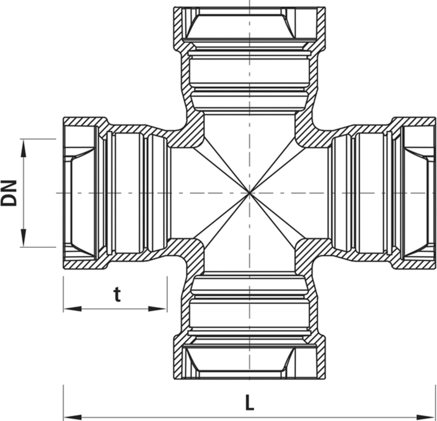 Steckmuffen-Kreuz BLS 5477 DN 150 egal - Hawle Armaturen