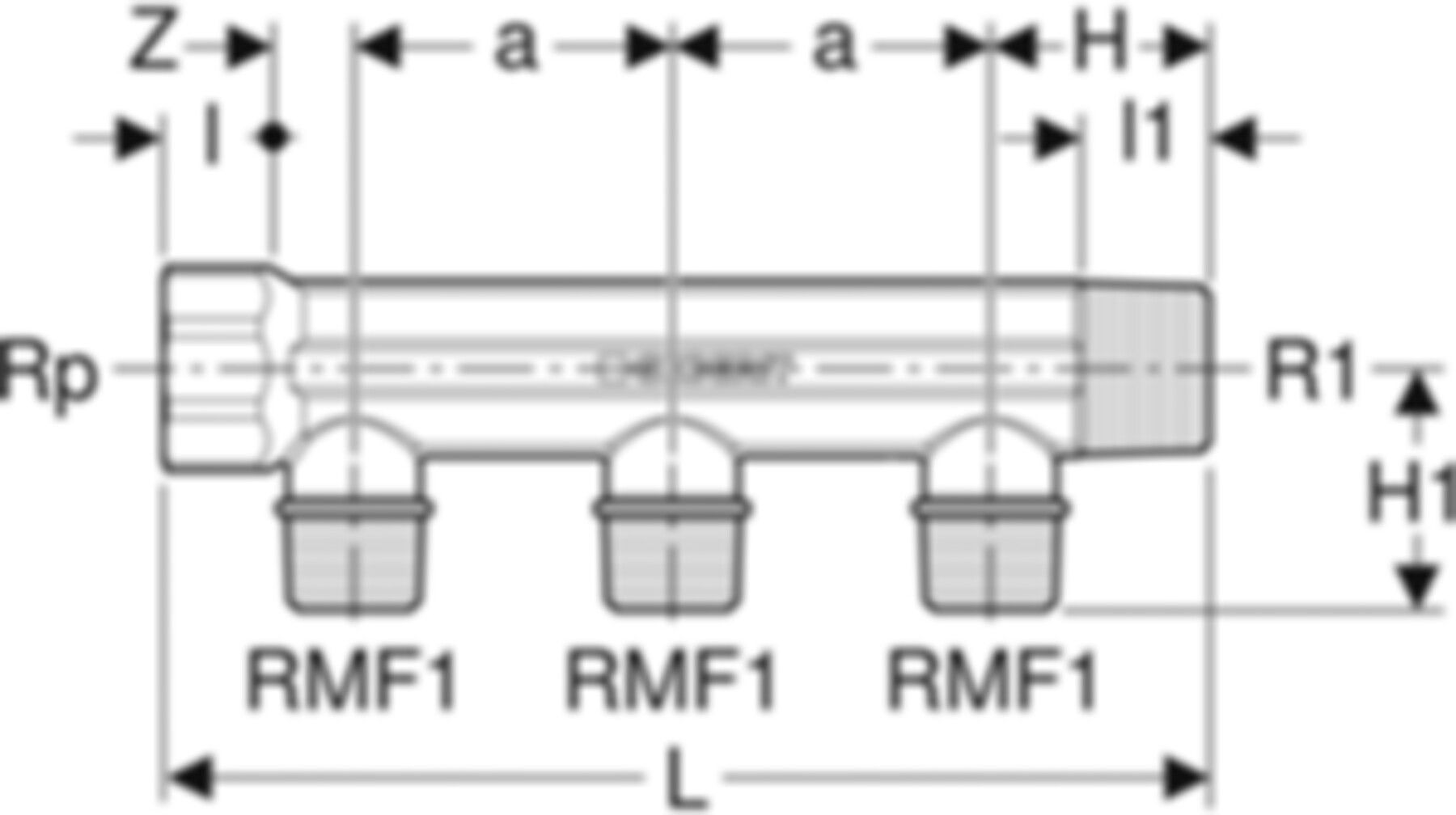 Verteiler dreifach 3/4" 653.429.00.1 Verteilerabgang MasterFix 1/2" - Geberit FlowFit-Rohre/Formstücke