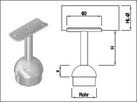 Steckkonsole fest mit runder Rohrkappe Pfos 33.7mm,HL33.7mm,TH50mm,geschl. - INOXTECH-Handlauf-/Geländer-System