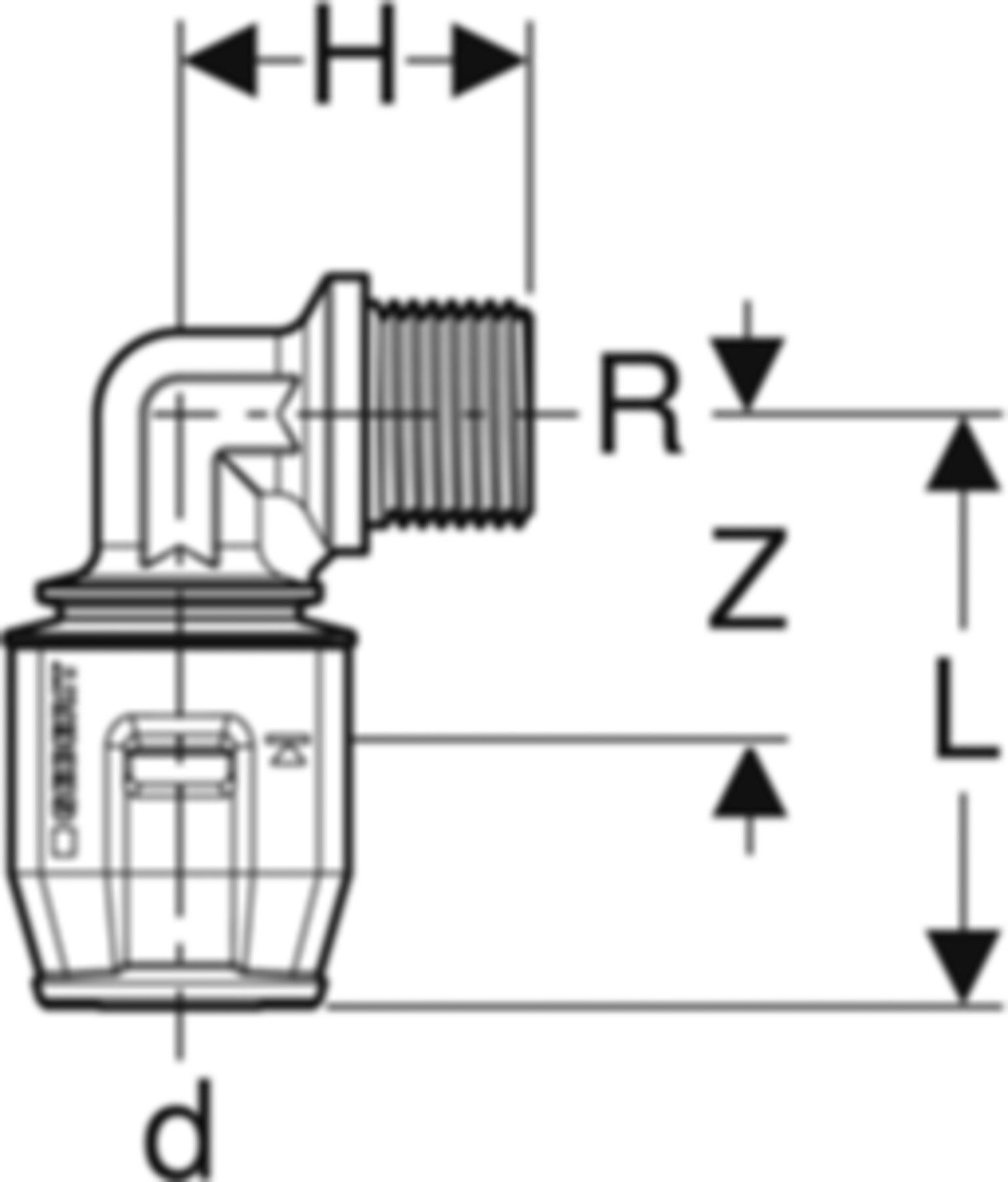 Übergangsbogen 90° m/AG 20mm-1/2" 651.241.00.1 - Geberit-Push Fit-Formstücke
