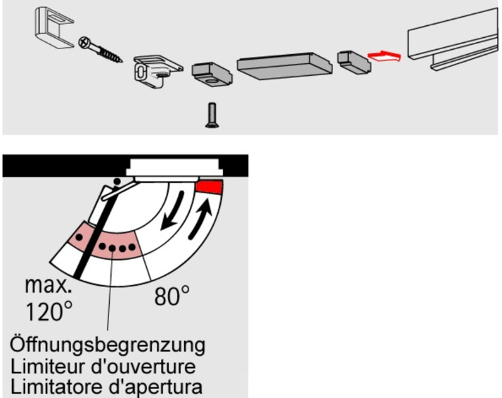 Dormakaba Öffnungsbegrenzung zu Gleitschienen  G-N / G-N XEA - Türöffner, Türschliesser, Türfeststeller