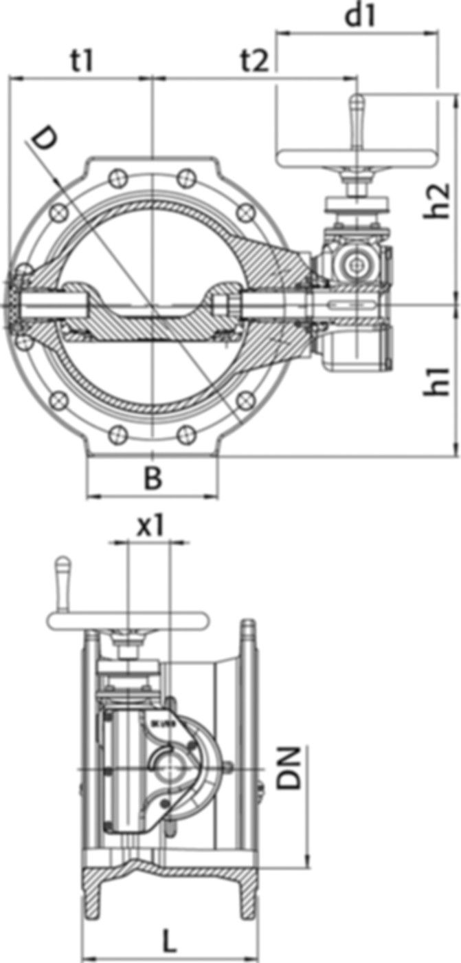 Absperrklappe mit Flanschen und Handrad PN 10/16 DN 125 - Wild Absperrklappen