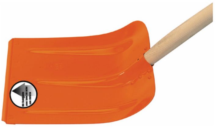 Schneeschaufel Alu, orange B= 380mm, Gr.2, Stahlkante, mit Stiel - Bauwerkzeuge
