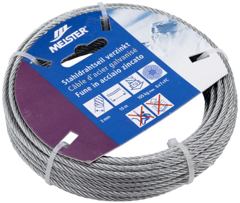 Drahtseil verzinkt Ø3mmx10m Mindestbruchkraft 490 kg - Draht, Draht in Ringen