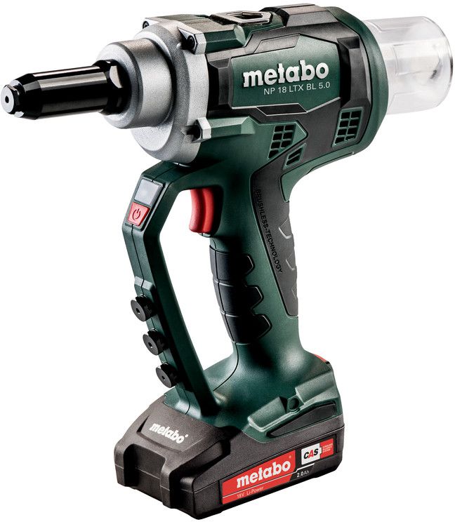 Akku-Nietpistole NP 18 LTX BL 5.0, 619002800 18V LiHD, 2 x 4.0Ah,  Nieten 2.4-5mm, Alu bis 6mm - Metabo Elektrowerkzeuge