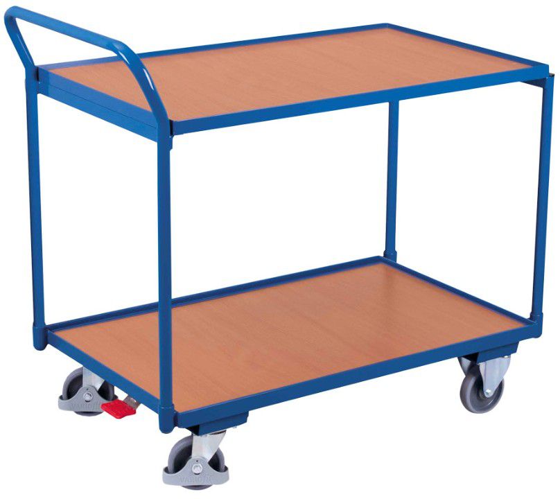 Tischwagen mit 2 Ladeflächen 98x59cm, hoher Griff Tragkraft 250 Kg, 2 Lenk- + 2 Bockrollen - Transportgeräte