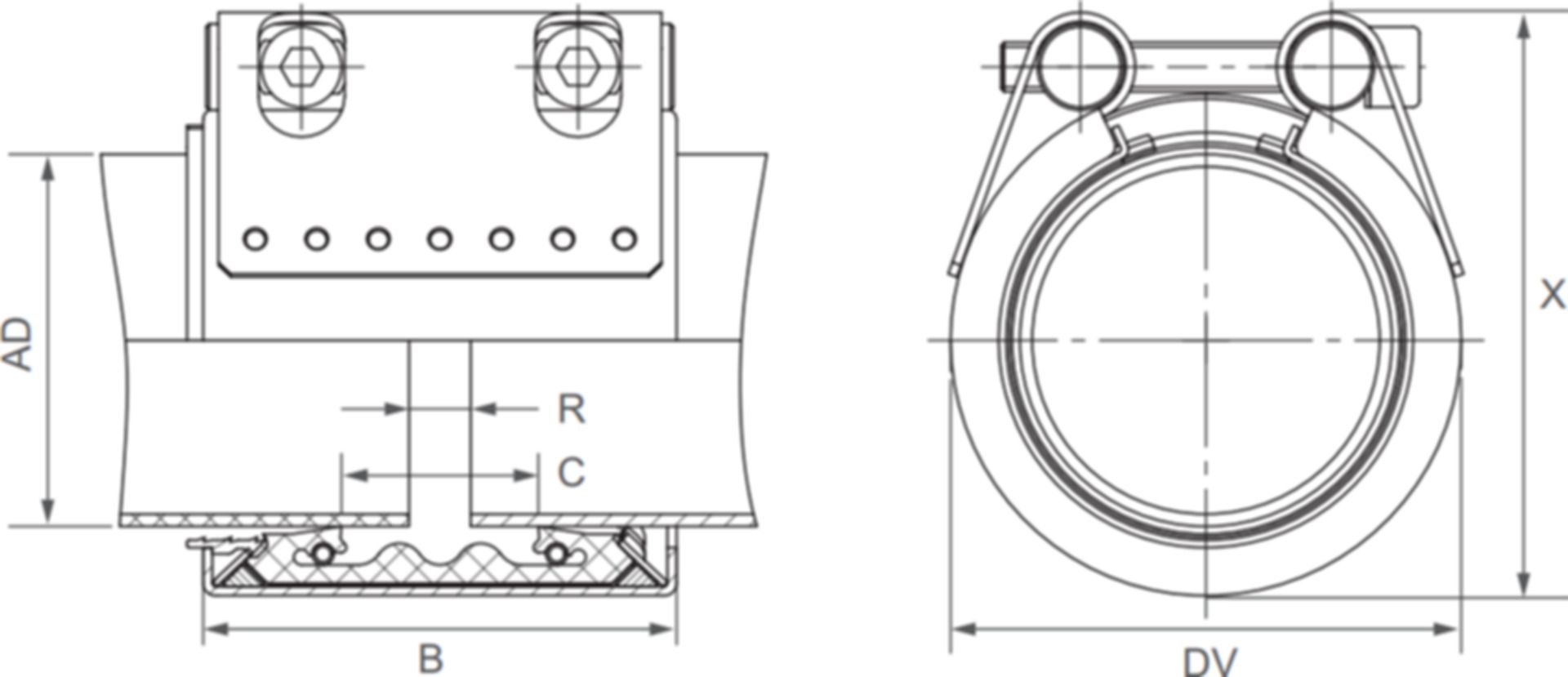 Combi-Grip EPDM-VZ Verschluss verzinkt zugfest PN 16 160.0 - 159.0 mm - Straub Kupplungen