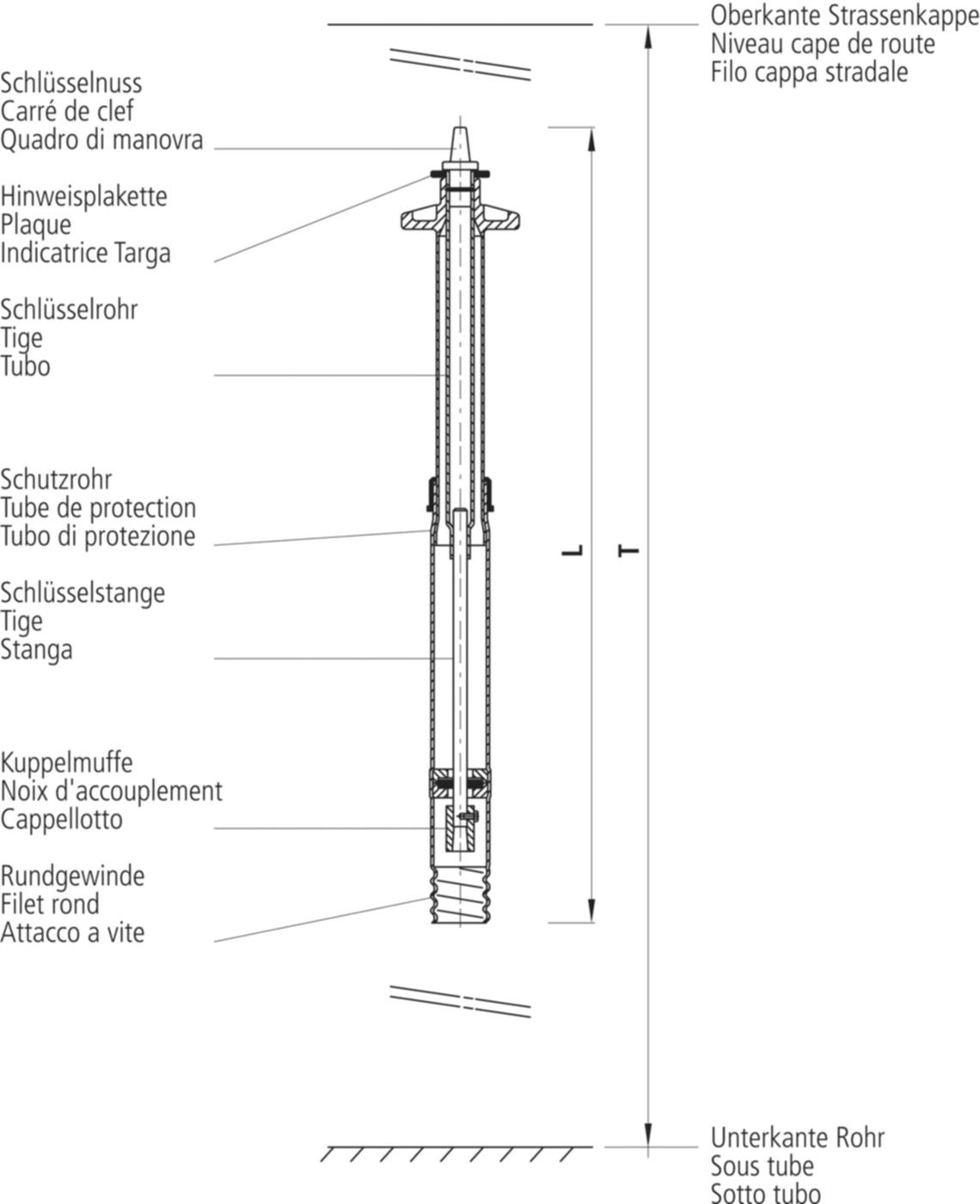 Einbaugarnitur, teleskopisch kurz 9611 DN 1 1/2" GT = 1,00 - 1,36m - Hawle Schieberzubehör