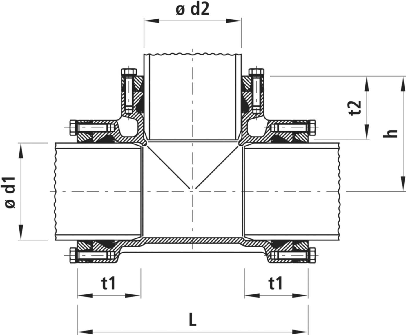 T-Stück mit Steckmuffen 7260 d 140/140mm - Hawle System 2000