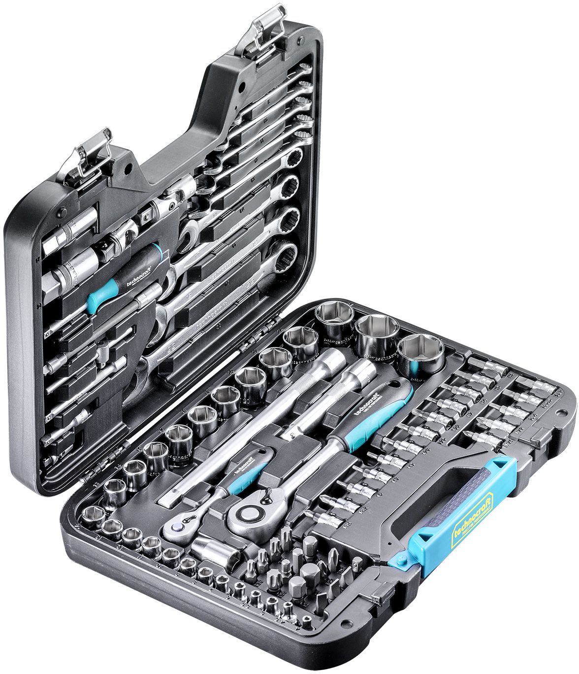 TECHNOCRAFT Steckschlüsselsatz, 82-tlg. 1/4" + 1/2", im Kunststoffkoffer - Steck- und Drehmomentschlüssel