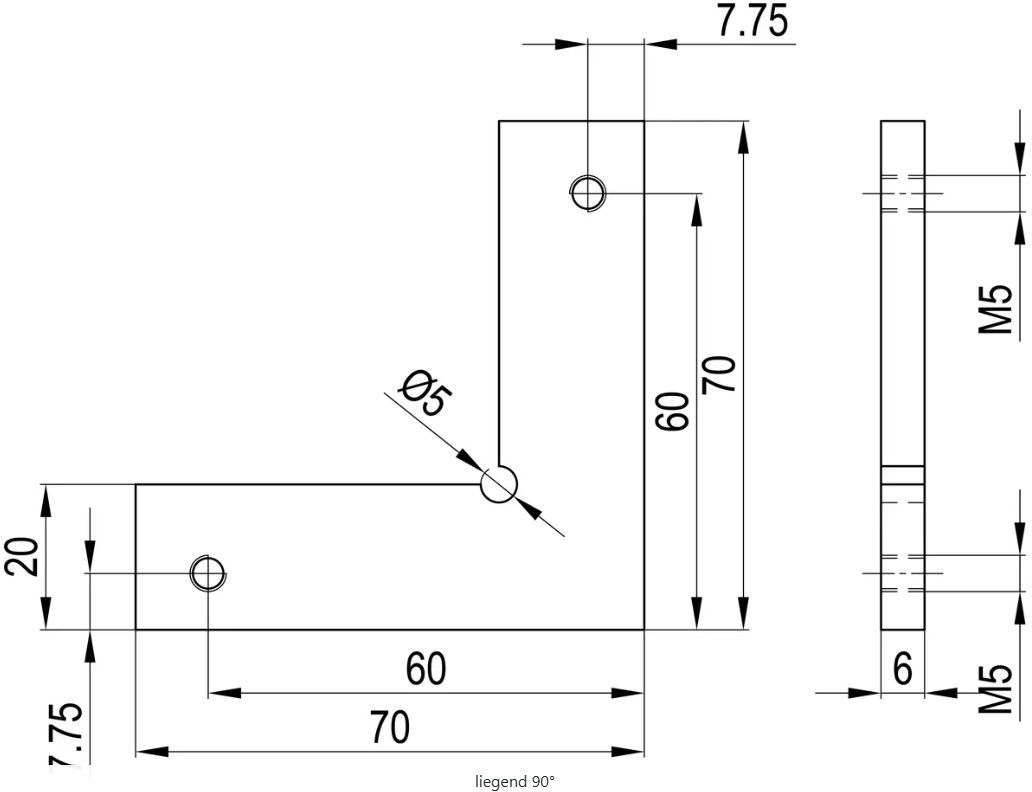 Eckverbinder aus Aluminium AIMgSi1 70 x 70 x 6 mm liegend - INOXTECH-Handlauf-/Geländer-System