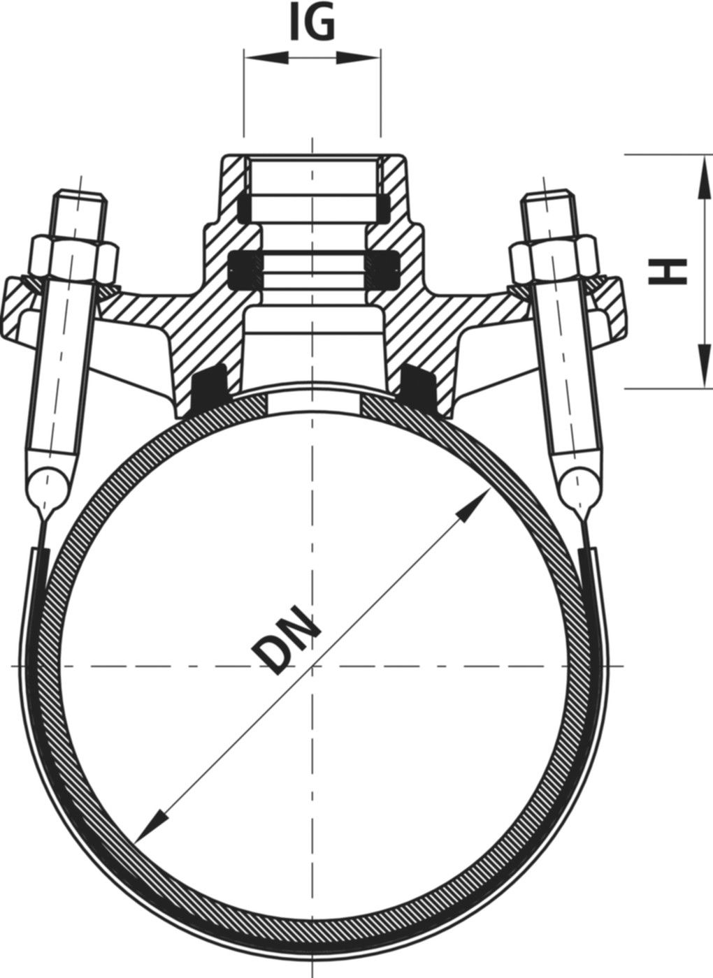 Anbohr-Sperrschelle mit Gewinde- 3700 abgang DN 100 - 1 1/4" IG - Hawle Hausanschluss- und Anbohrarmaturen