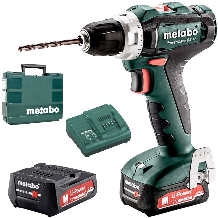 Akku-Bohrschrauber Power Maxx BS 12 12V, 2x 2.0 Ah  LI-ION, Ladegerät, Koffer - Metabo Elektrowerkzeuge