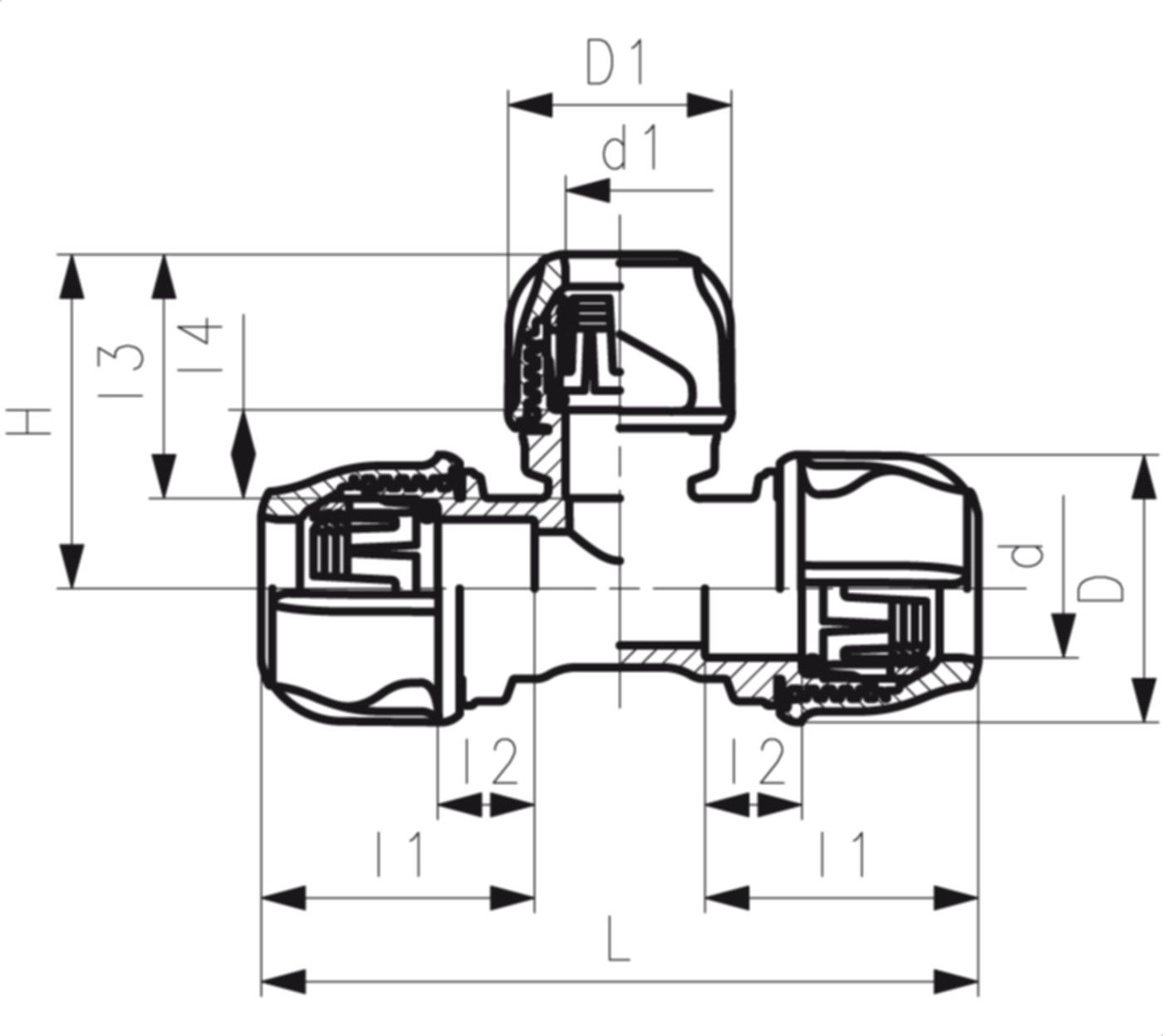 Tee 90° reduziert d 63/50mm 158 400 238 - GF iJoint-Klemmverbinder