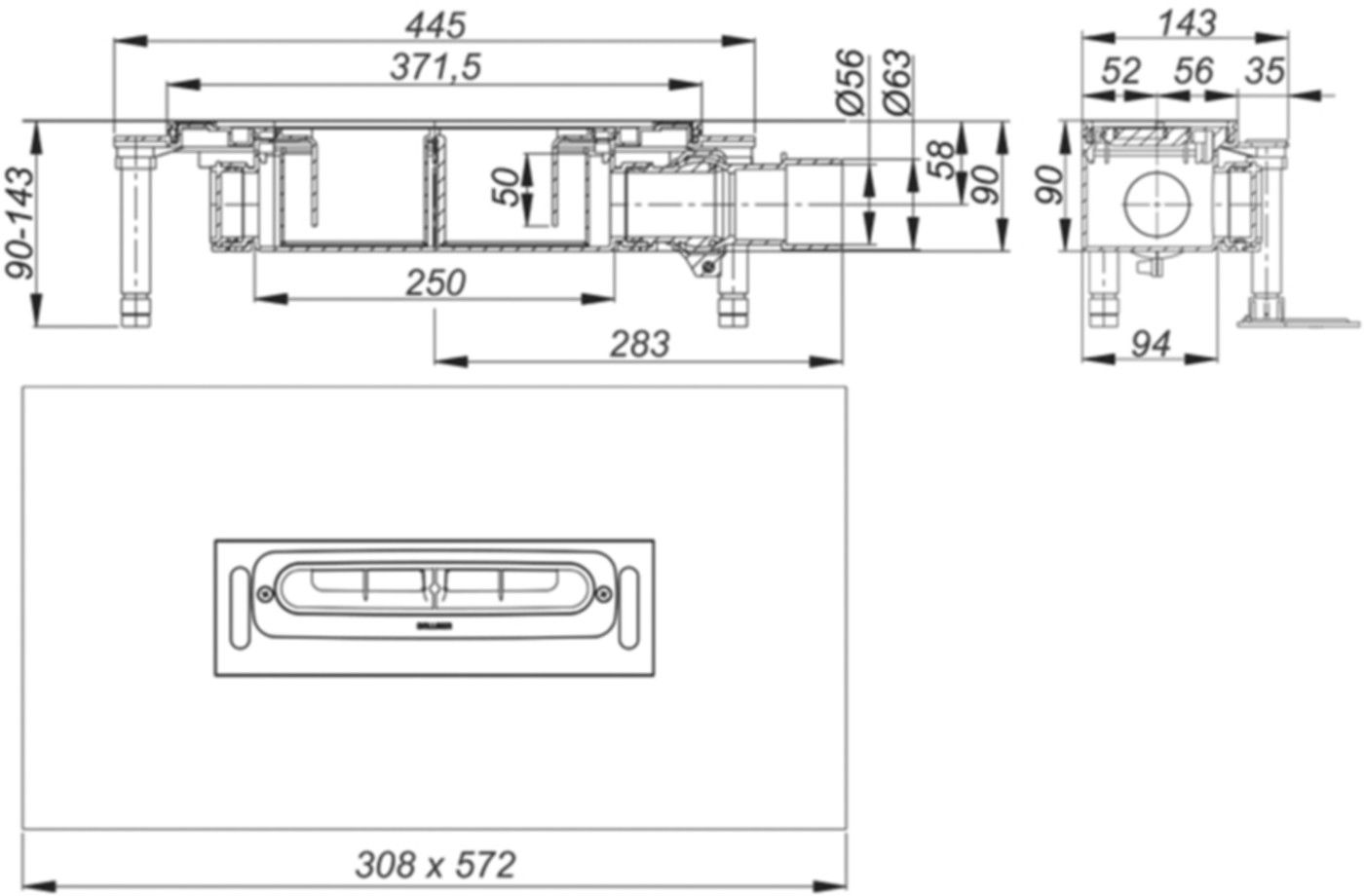Ablaufgehäuse DallFlex waagrecht 56/63mm 5-539021 zu Duschrinne CeraFloor und CeraWall - SCHACO Entwässerungstechnik