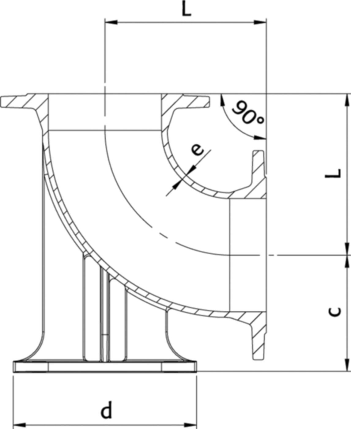 Einflansch-Bogen 90° mit Fuss Typ N DN 125 PN 10/16 - WILD Flanschformstücke