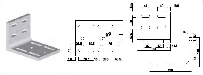 Aluminium Befestigungswinkel AISi1MgMn EN AW 6082-T6 200 x 140 x 15 mm - INOXTECH-Handlauf-/Geländer-System