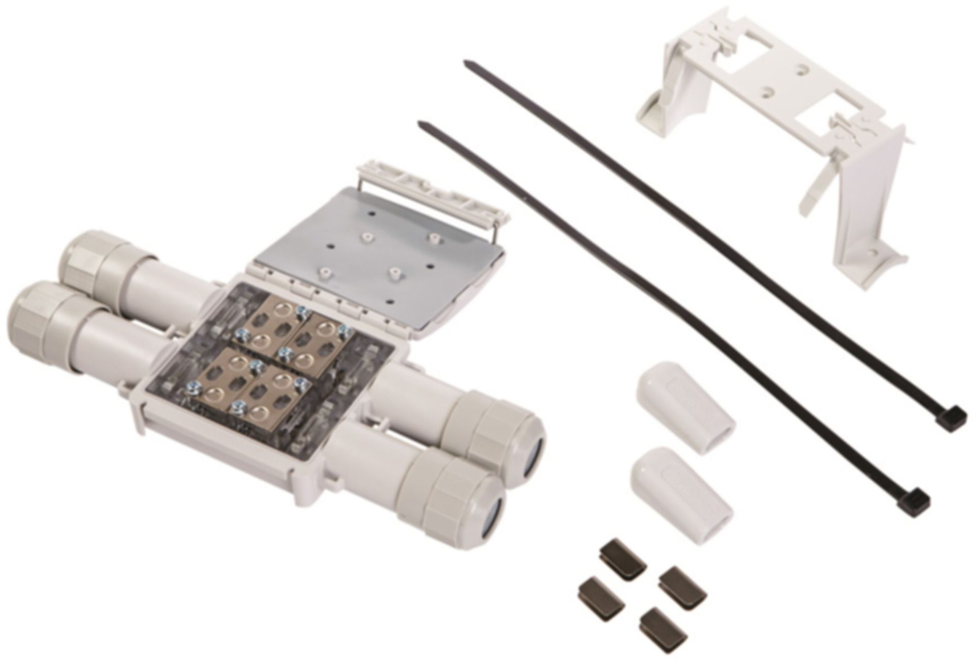 X-Abzweigung für 4 Bänder RayClic-X-02 2 Endabschlüsse + Haltebügel 285.436 - Raychem Komponenten und Zubehör