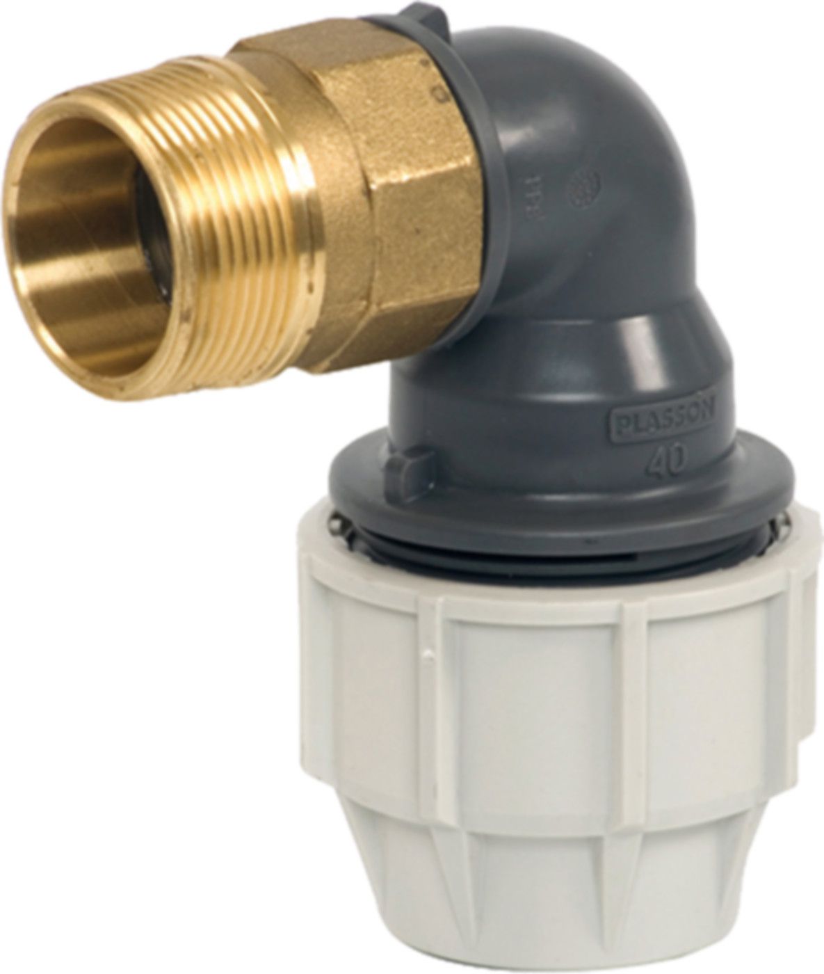 Winkel 90° mit Messing AG 7770 32mm- 1 1/2" - Plasson-Klemmfittinge