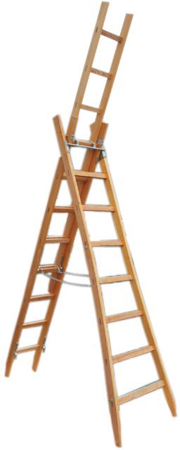 HB Holz-Mehrzweckleiter, 3 tlg Typ 445, 3x8 Sprossen, L=2.45/5.50m - Garten