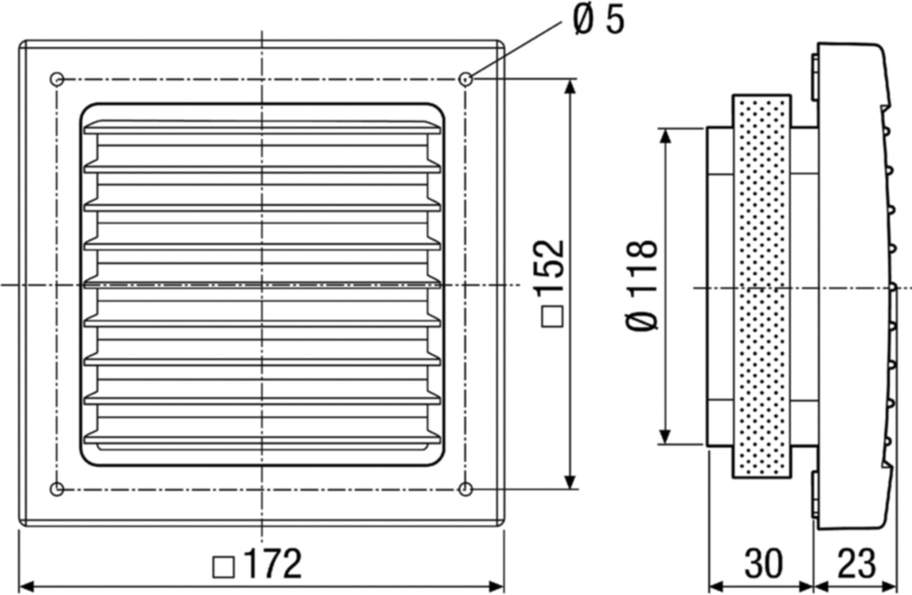 Aussengitter DN 120 SG 120 zur Be- und Entlüftung Kunststoff - Ventilatoren