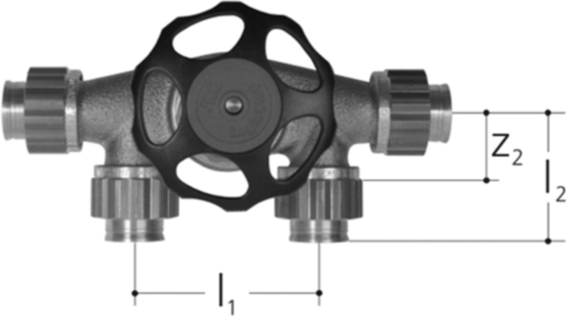 Verteilventil 4-fach 16 x 3/4" 5445.610 Eingang von hinten mit Aussengewinde - JRG Sanipex-Rohre und Formstücke