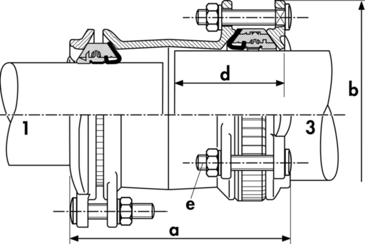 Kupplung lang, zugfest Typ 3007 DN 50 Spannbereich 46- 71mm 709 305 210 - GF Waga-Multi/Joint