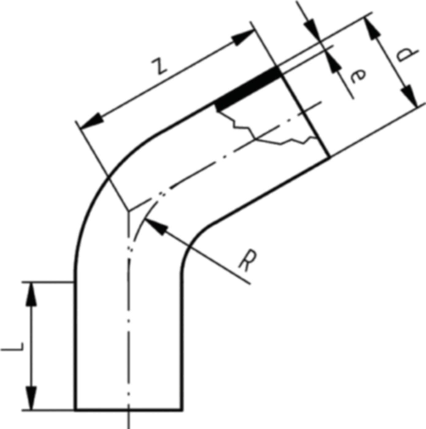 Bogen 60° nahtlos PE100 S8 PN 10 d 180mm 753 070 818 - PE100 Stutzenformstücke langschenklig